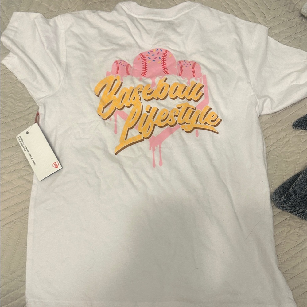 Youth Baseball Lifestyle Tee - White, Pink, and Gold